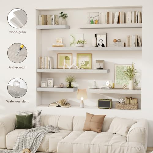 Acovy 24 Inch Floating Shelves, 12" Deep Floating Shelf Wall Mounted, 24" Wall Shelves, Rustic Deep Bookshelf, Extra Deeper & Thicker Display Shelves for Bedroom, Living Room, Gray, Set of 2 - color: Grey, size: 12"Wx24"L-2pcs