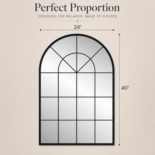 Black Arched Window Mirror 24x40 Inch, Metal Framed Wall Mirror for Living Room, Dining Room Decor - Elegant Decorative Wall Mounted Mirror for Fireplace, Entryway, Bedroom - color: Matte Black, size: 40"L x 24"W