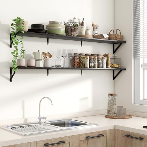 Axeman 55 Inch Floating Shelves, 8 Inch Deep Black Wall Shelves Set of 2 - color: Black, size: 55 Inch