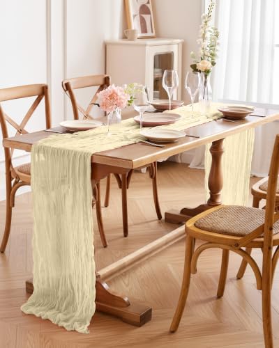 Pureegg 2 Pack Cheesecloth Table Runner 120 Inch Beige - color: Beige, size: 120" - 2 Packs