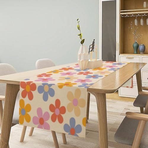 Retro Florals Table Runner Vintage Gardern Flower Hippie Groovy Seasonal Spring Farmhouse Country Dinner Runner for Home Kitchen Dining Table Party Holiday Decor 13"x36" - color: Orange-20, size: W13"x L36"