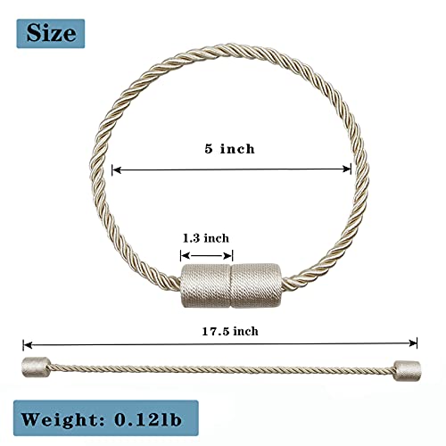 6 Pack Beige Strong Magnetic Curtain Tiebacks Outdoor Elegant Decorative Tie Backs Modern Rope Tiebacks for Drapes Window Curtain Holdbacks for Draperies - color: Beige