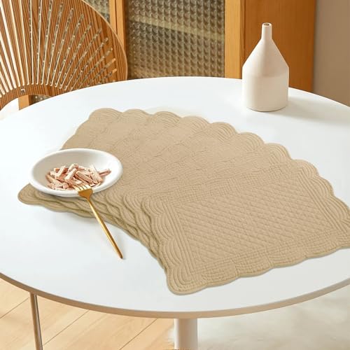 HOMBYS Quilted Placemats Set of 6 Washable-13x18 inches Rectangular Placemats for Kitchen Table-100% Cotton Fabric Rectangular Table Mats, (Dark Brown) - color: Dark Brown