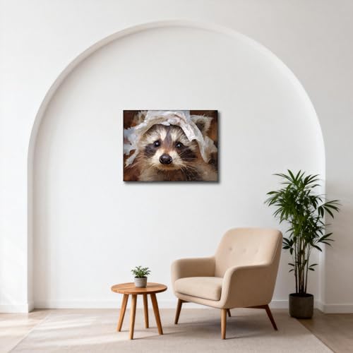 Halioyo Cute Raccoon Canvas Wall Art, Funny Animal Poster(12x16 Inch) - color: Painting-04, size: 16"L x 12"W