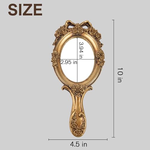 Vintage Princess Hand Held Mirror - Antique Handle Makeup Mirrors, Gold - color: Vintage Gold