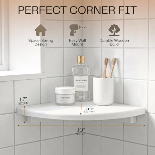 White Corner Floating Shelves for Wall Set of 4, Rounded Wood Wall Mounted Corner Shelf with Hardware, Space Saving Decorative Storage for Kids Room, Bathroom, Living Room, Office