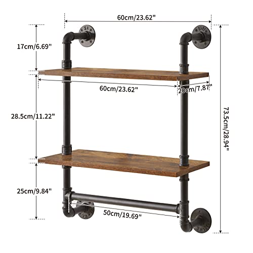 IBUYKE 2-Tiers Industrial Pipe Shelves with Towel Bar RF-TM014 - size: 2 Tier with Tower Bar
