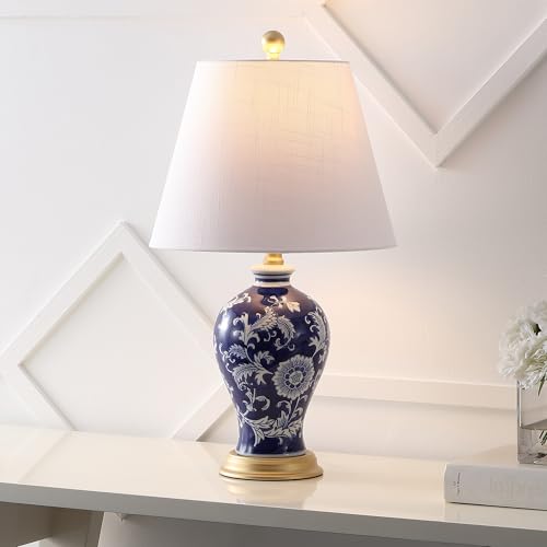 JONATHAN Y Grace 24" French Country Floral Urn Ceramic Lamp, Navy/White - color: Navy/White