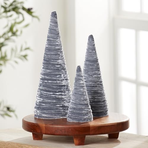Your Heart's Content Set of 3 Velvet Trees Silver, Modern Valentine Tree Tabletop, Elegant Holiday Entryway, Winter Home Centerpiece, Artisan Farmhouse Accent, Cozy Gift for (Silver) - color: Silver