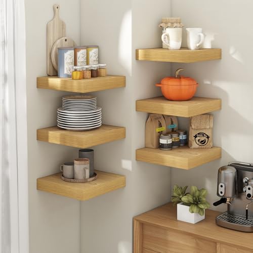 12 Inch Floating Shelves for Wall 2 Pack, 12"D Wood Grain Bathroom Shelves - color: (B.o.) Natural Oak Finish, size: 12"W x 12"D x 1.5"H, 2 Pack