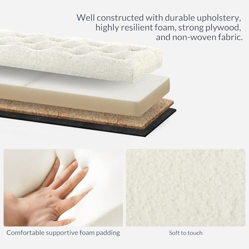 BELLEZE Storage Ottoman, Tufted Ottoman with Close Hinge, Foot Rest for Living Room (White, 47 inch) - color: White