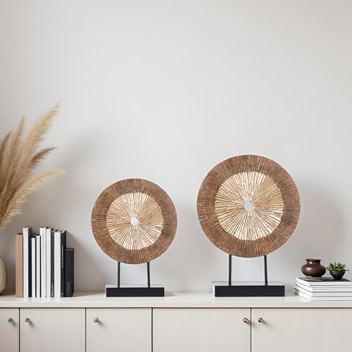 XMGZQ Wood Color Minimalist Round Statue Above Cabinet Decor Kitchen,Modern Decorative Sculpture Home Decorations for Living Room Coffee Table,Shelf Decor Items,Center Pieces Decoration - size: Large