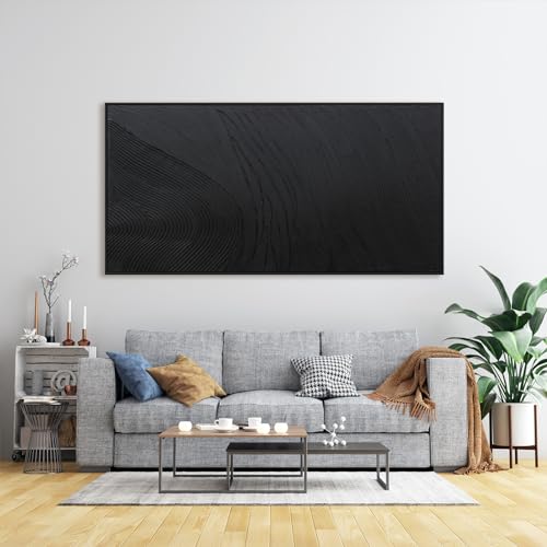 Large Framed Black Texture Abstract Canvas Wall Art for Living Room 29"x58" - color: Black, size: 58"L x 29"W