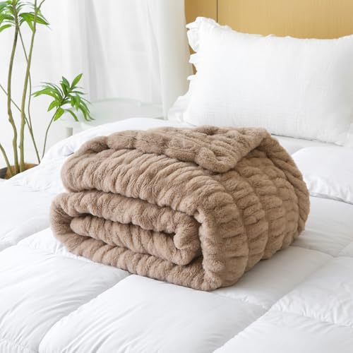 MERRYLIFE Ruched Luxury Faux Fur Throw Blanket for Couch Bed Coffee, 60"80" - color: Doubleruchedcoffee, size: 60"*80"