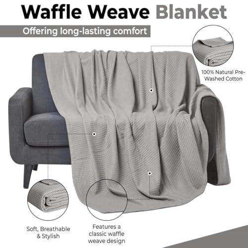100% Cotton Blankets for Bed - Waffle Weave Blankets for Summer, Lightweight and Breathable Soft Woven Blanket for Spring (Light Grey, Throw (50" x 60")) - color: Light Grey, size: Throw (50" x 60")