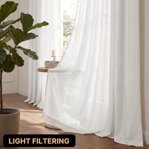 PrinceDeco Linen Semi Sheer Curtains for Living Room,52x108 inch, Off White - color: Off White, size: 52"W x 108"L (Pack of 2)