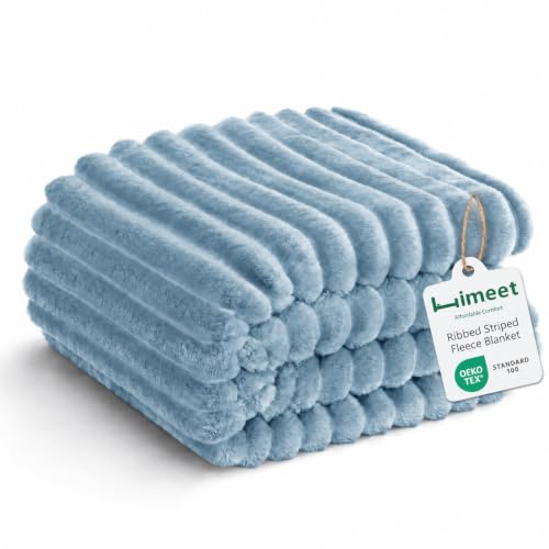 HIMEET Dusty Blue Throw Blanket for Couch, 300GSM Ribbed, 50 x 60 Inches - color: Dusty Blue, size: Throw (50" x 60")