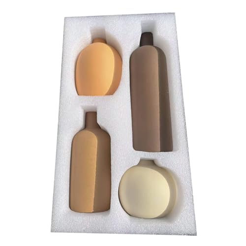 Ceramic Neutral Vase Set of 4 for Farmhouse Home Decor, Rustic Decorative Vases for Boho Living Room Centerpieces, Entryway Decorations, Coffee Table, Bookshelf, Fireplace Mantel