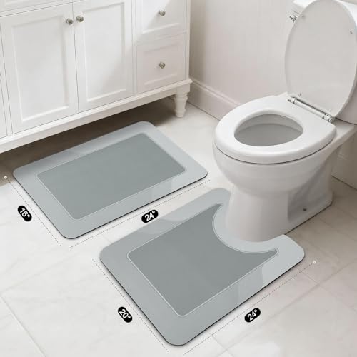 ArtyCozy Absorbent Soft Bath Mat 2 Piece, Grey, 16" × 24'' Plus 20'' × 24'' - color: Grey, size: 16'' × 24'' + 20'' × 24''