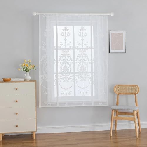 Sheer Embroidered Tie Up Curtains for Bathroom Lace 42 x 63 Inch - size: 42"W x 63"L (Pack of 1)