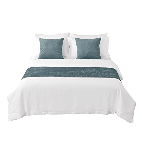 AMBERIS Bed Runner Blue, Chenille Soft No Fading Modern Bed Scarf (Pillowcases Sold Separately) - color: Blue, size: 6'11" x 1'8" (for 1.5m Bed)