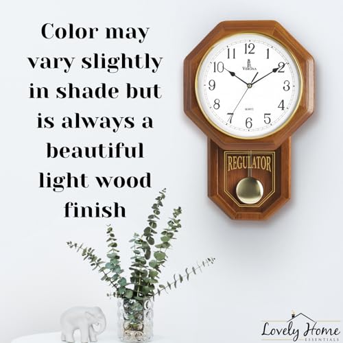 Pendulum Wall Clock Battery Operated, Real Wood Regulator Clock, Quiet - color: Light Wood With Arabic Numerals