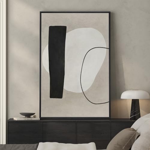 Framed Modern Black White Beige Abstract Wall Art, 1 Piece 24x36 In - color: Black White Block A