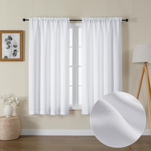 Lecloud White Curtains for Bedroom 54 Inch Length 2 Panels Set - color: White, size: 30"W x 54"L (Pack of 2)