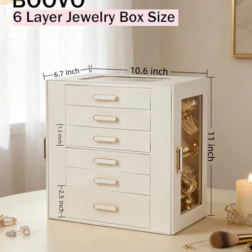 BOOVO Clear Lid Jewelry Box,Big 6 Layers Jewelry Organizer (White, 6 Layer) - color: White, size: 6 Layer