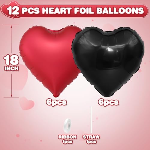 Black Red Heart Foil Balloons,12Pcs 18Inch Heart Shaped Balloons - color: Black Red