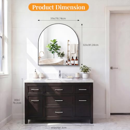 Sweetcrispy 31"x32" Arched Bathroom Mirror, Bathroom Mirrors for Over Sink - color: Black-arched, size: 32"L x 31"W