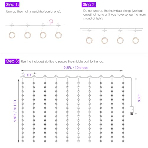 Minetom Halloween Curtain Lights, 300 LEDs Twinkle Fairy Lights, 8 Modes - color: Purple, size: 1 Pack
