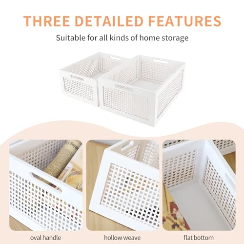 White Wooden Storage Baskets with Handle, Rectangular Set of 2 - color: White, size: Large & Small (Set of 2)