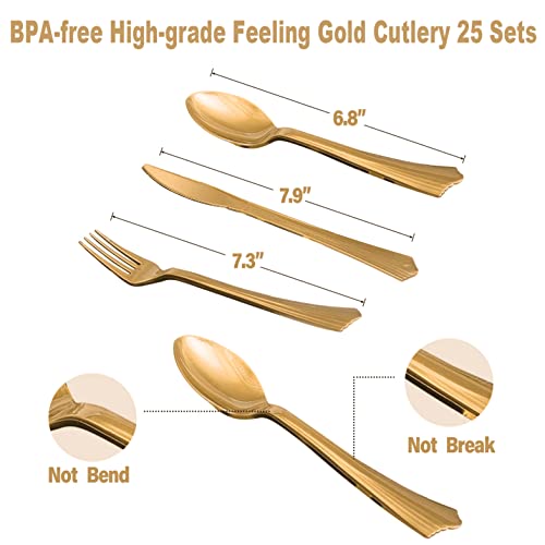 AIRE White Gold Dot Paper Plates Set, 350PCS Disposable Tableware for 50 - color: 350pcs White and Gold