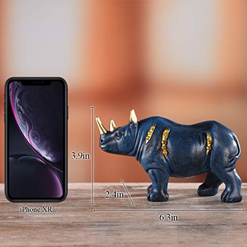 Resin Rhinoceros Statue, Wildlife Rino Animal Figurine, Blue, 6.3in(L) - size: 6.7" Length