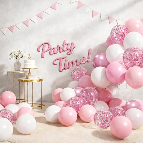 Patimate Pink and White Balloons Set 50 pcs 12 inch - color: Pink White