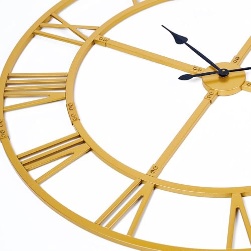 48 Inch Large Silent Wall Clock, Easy Assembly Roman Numeral Gold - color: Gold Metal Wall Clock, size: 48inch