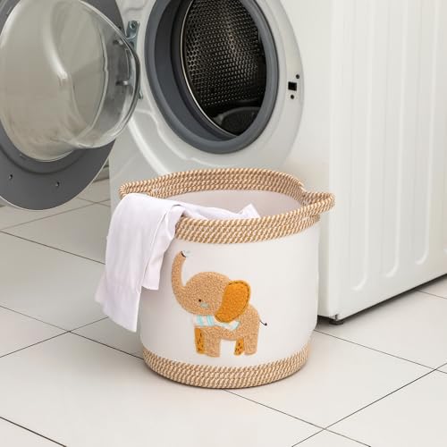 Baby Toy Basket Blanket Baskets Laundry Hamper Cute Elephant Nursery Organization Bins with Handle, Woven Cotton Rope Nursery Storage Basket For Girls Boys Kids Baby Shower Gifts Baskets