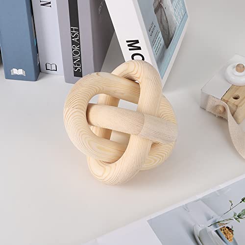 Wood Knot Chain Link Decor - 3 Link Boho Wooden Hand Carved Decorative Wooden Links Knots for Coffee Table Entryway Modern Farmhouse Shelf Decoration - color: Wood Color