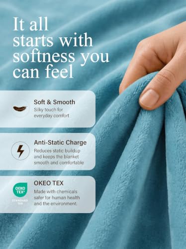Utopia Bedding Soft Fleece Bed Blanket Throw Size Washed Blue (50x60 Inch) - color: Washed Blue, size: Throw (50x60 Inch)
