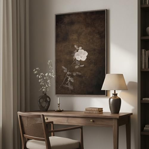 Framed Vertical Vintage Wabi Sabi Japandi Floral Wall Art, 24x36 In 1 Piece - color: Brown C, size: 36"L x 24"W