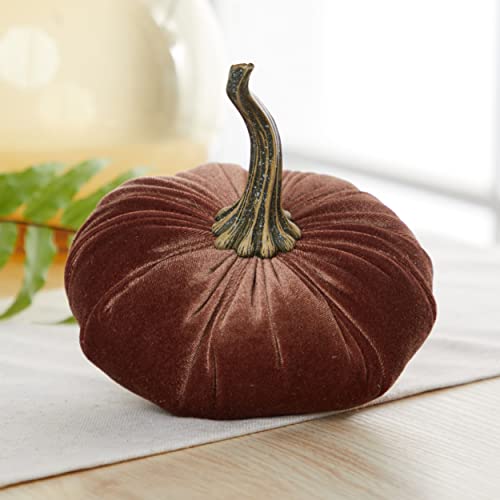Set of 3 Velvet 6.25 Inch Pumpkins (Harvest, Bronze, Rust) - color: Harvest, Bronze, Rust