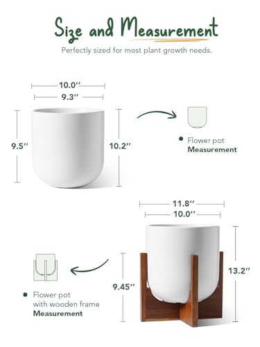 LE TAUCI 10 Inch Ceramic Planter with Acacia Wood Stand, White - color: White, size: 10 Inch
