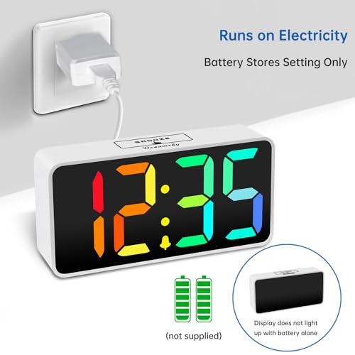 DreamSky Small Digital Alarm Clock for Bedroom, RGB Desk Clock for Kid Girl - color: White Case Rgb Digits