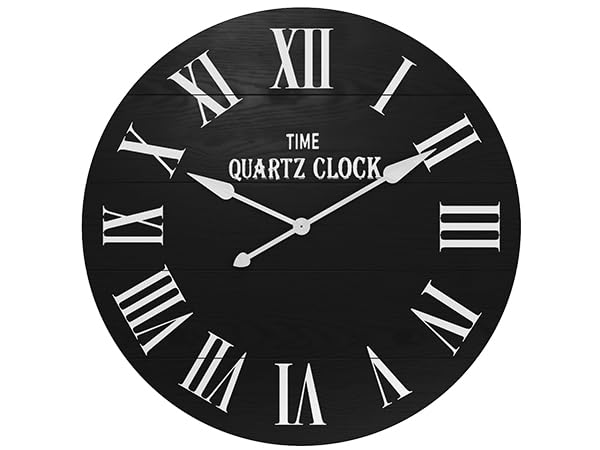 ARTPOWER 35.5" Extra Large Farmhouse Wall Clock,Solid Wood Veneer,Black - color: Black, size: 35.5"W x 35.5"H