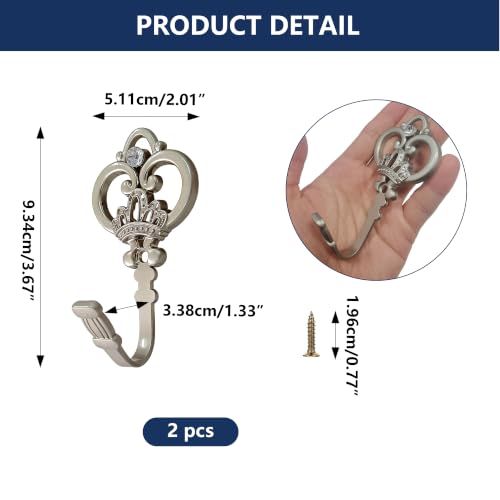 2 Pack Silver Crown Curtain Holdbacks, Heavy Duty Metal Wall Hooks for Hanging Drapes, Coats, Hats & Towels, Vintage Rustic Decor for Living Room, Bedroom, Entryway - color: Silver, size: 2PCS