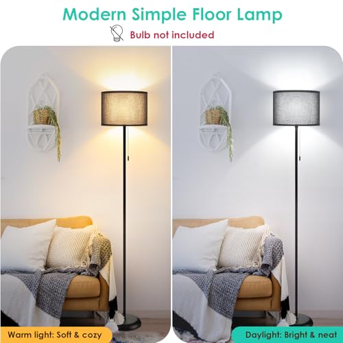 FOLKSMATE Floor Lamp for Living Room, LED Modern Simple Standing Lamp, Black Tall Lamps for Bedroom, Living Room, Office, Kids Room and Reading, Minimalist Pole Lamp with Shade, Without Bulb - color: Black