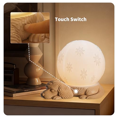 Cute Dog Table Lamp, Rechargeable Battery Powered Bedside Lamp, 3 Color Temperature Dimmable Cordless Lamp, USB C Charging Touch Lamp for Bedroom, Nightstand, Nursery - color: Khaki Base - Dog Lamp