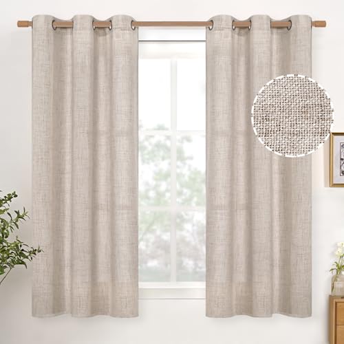 YoungsTex Natural Linen Curtains 48 Inch Length for Living Room Window - color: Natural, size: 42"W x 48"L (Pack of 2)