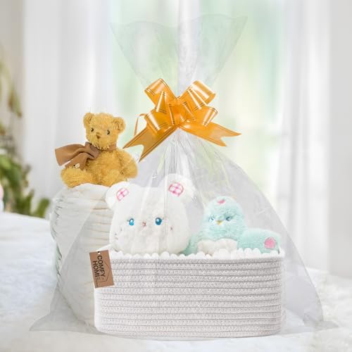 COMFY-HOMI 11.5"x7.5"x4.7" Storage Baskets for Organizing | Cotton Rope Woven Basket | Toy Storage Bin Box | Basket for Shelves, Closet Organizer Bin, Decorative Closet Shelf, 1 Pack - color: All White, size: 11.5"x7.5"x4.7"